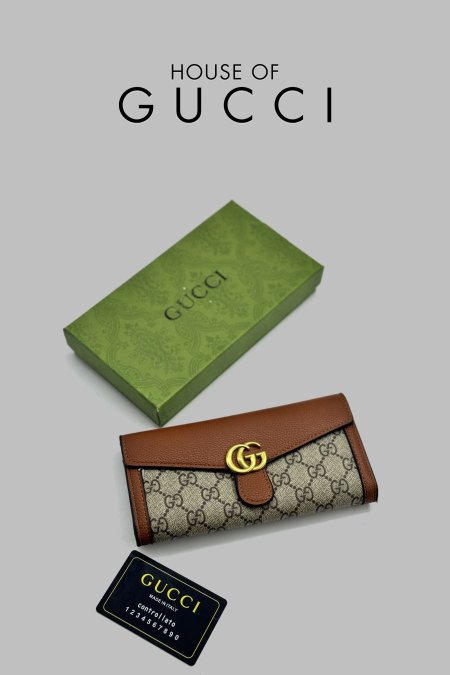 جزدان - Gucci / شامل علبة  - جوتشي شعار جلد - بني فاتح من فوق <br> <span class='text-color-warm'>نفدت الكمية</span>